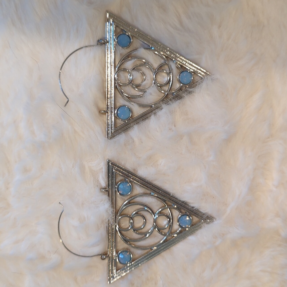 Large Silver and Blue Geometric Earrings